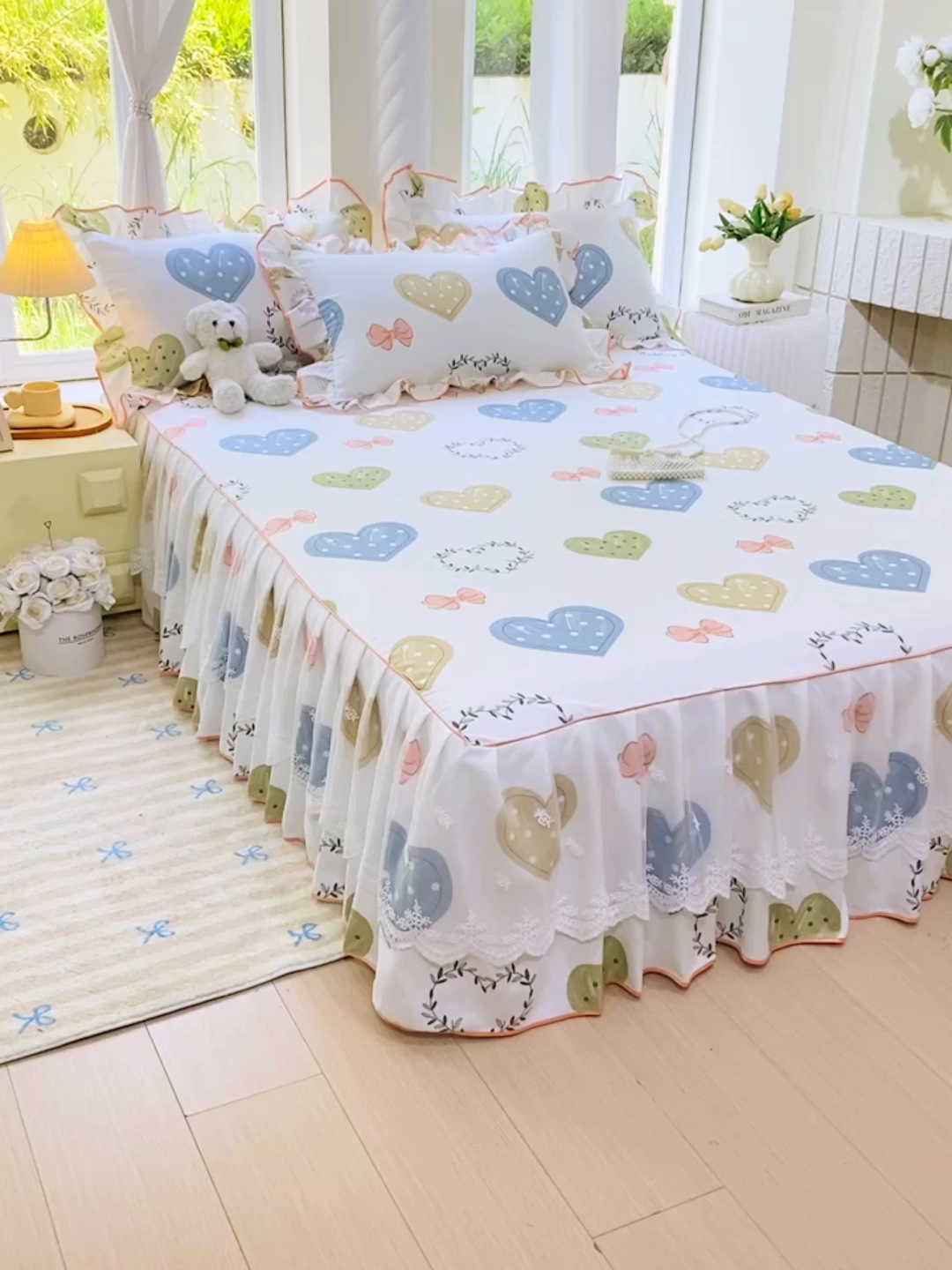 91家纺网 家纺一手货源 找家纺 雨彤家纺 2025新款高克重韩式公主风亲肤斜纹床裙单品床裙床裙单件 恬心爱恋-公主风