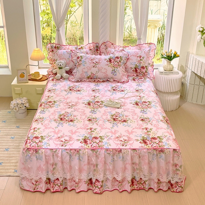 雨彤家纺 2025新款高克重韩式公主风亲肤斜纹床裙单品床裙床裙单件 绮丽花语-公主风