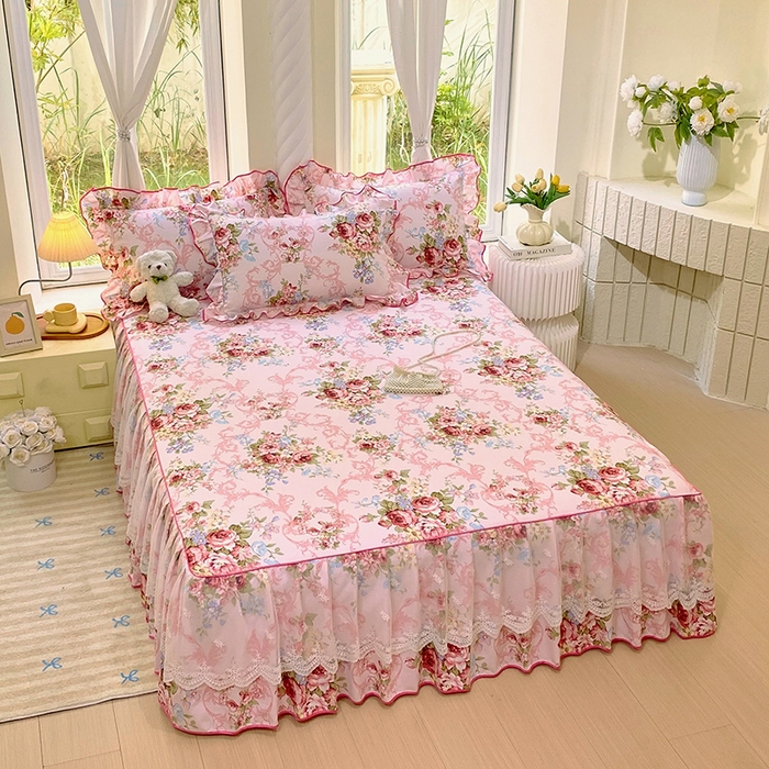 91家纺网 家纺一手货源 找家纺 雨彤家纺 2025新款高克重韩式公主风亲肤斜纹床裙单品床裙床裙单件 绮丽花语-公主风