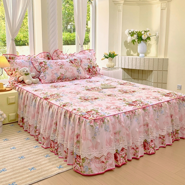 91家纺网 家纺一手货源 找家纺 雨彤家纺 2025新款高克重韩式公主风亲肤斜纹床裙单品床裙床裙单件 绮丽花语-公主风