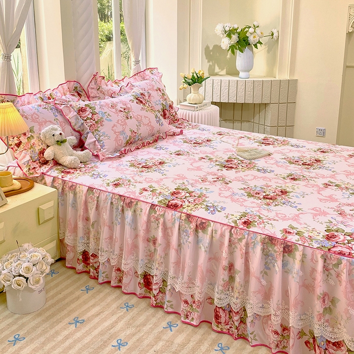 91家纺网 家纺一手货源 找家纺 雨彤家纺 2025新款高克重韩式公主风亲肤斜纹床裙单品床裙床裙单件 绮丽花语-公主风