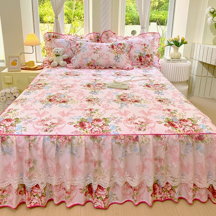 91家纺网 家纺一手货源 找家纺 雨彤家纺 2025新款高克重韩式公主风亲肤斜纹床裙单品床裙床裙单件 绮丽花语-公主风