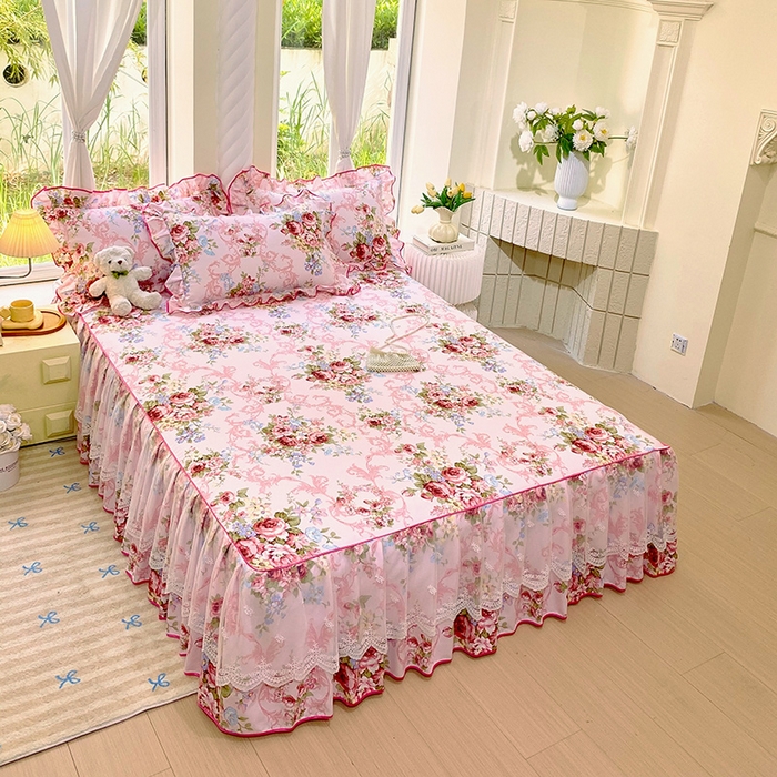 91家纺网 家纺一手货源 找家纺 雨彤家纺 2025新款高克重韩式公主风亲肤斜纹床裙单品床裙床裙单件 绮丽花语-公主风