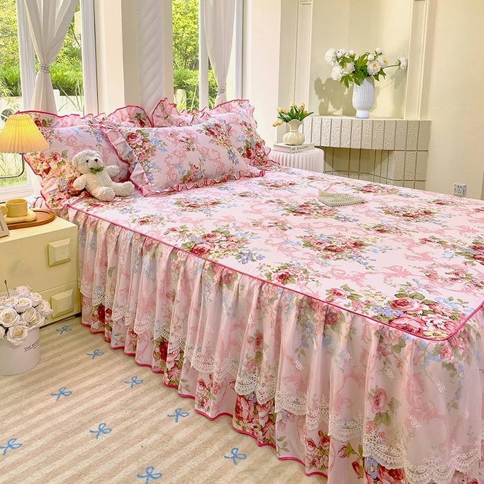 91家纺网 家纺一手货源 找家纺 雨彤家纺 2025新款高克重韩式公主风亲肤斜纹床裙单品床裙床裙单件 绮丽花语-公主风