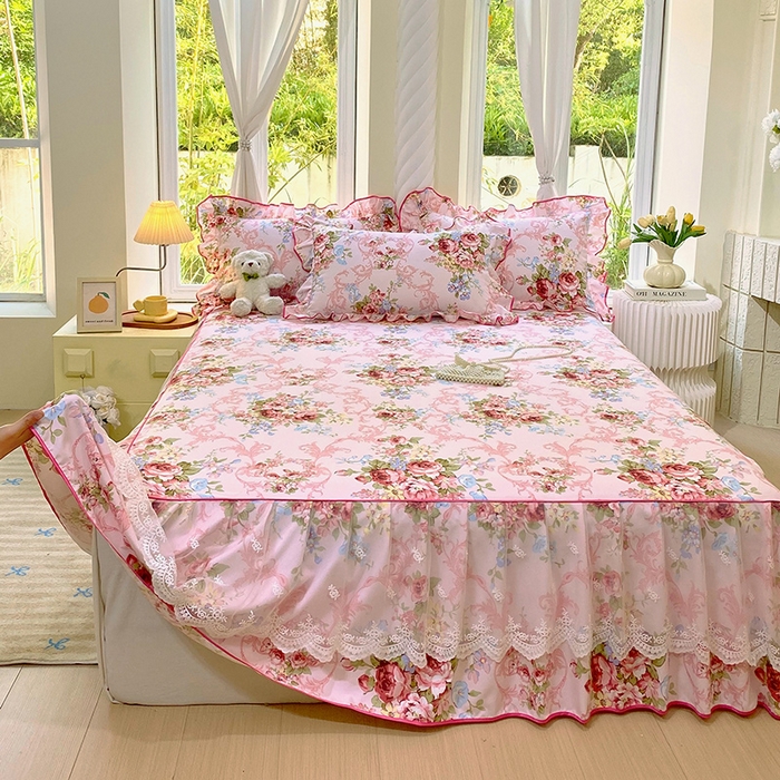 91家纺网 家纺一手货源 找家纺 雨彤家纺 2025新款高克重韩式公主风亲肤斜纹床裙单品床裙床裙单件 绮丽花语-公主风