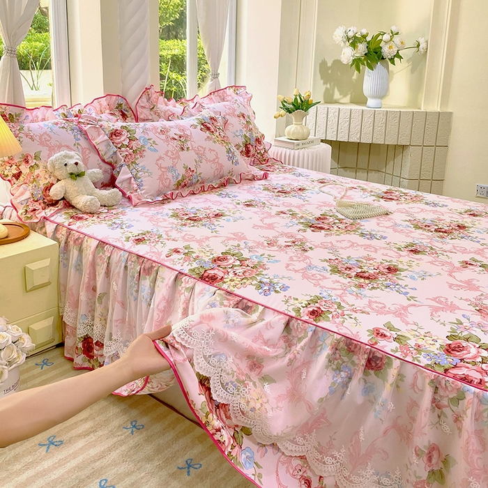 91家纺网 家纺一手货源 找家纺 雨彤家纺 2025新款高克重韩式公主风亲肤斜纹床裙单品床裙床裙单件 绮丽花语-公主风