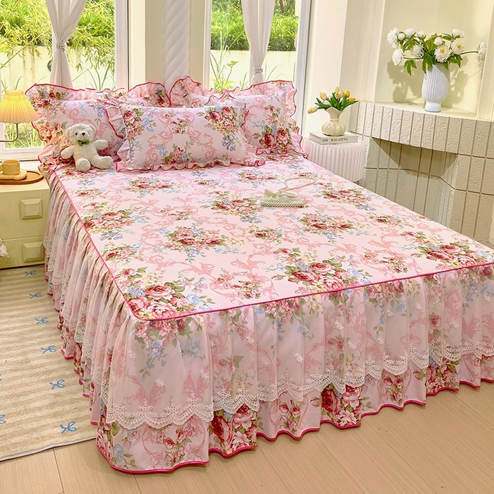 91家纺网 家纺一手货源 找家纺 雨彤家纺 2025新款高克重韩式公主风亲肤斜纹床裙单品床裙床裙单件 绮丽花语-公主风