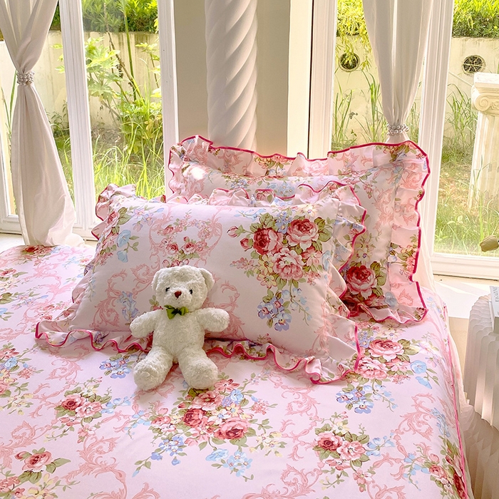 91家纺网 家纺一手货源 找家纺 雨彤家纺 2025新款高克重韩式公主风亲肤斜纹床裙单品床裙床裙单件 绮丽花语-公主风