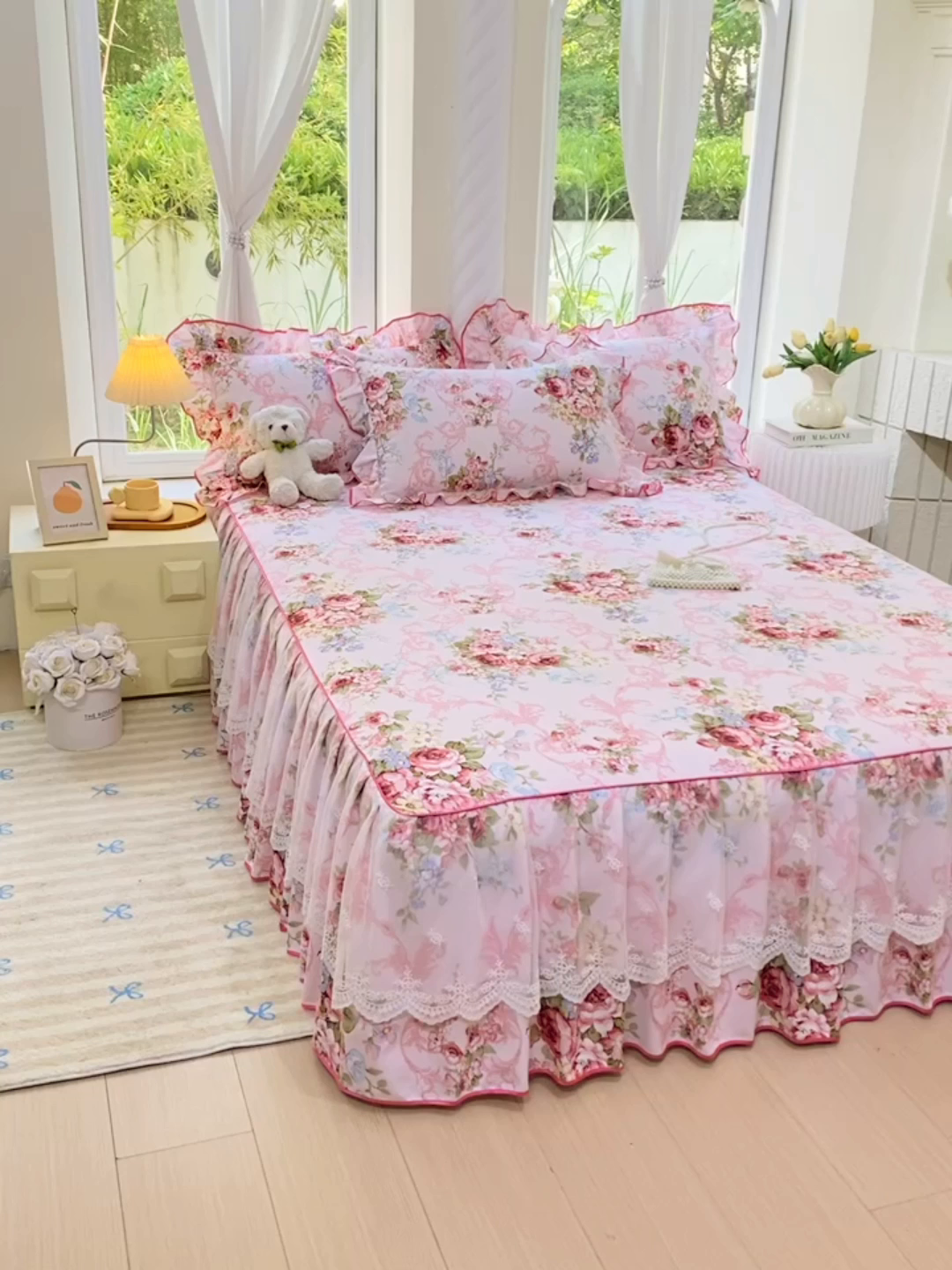 91家纺网 家纺一手货源 找家纺 雨彤家纺 2025新款高克重韩式公主风亲肤斜纹床裙单品床裙床裙单件 绮丽花语-公主风