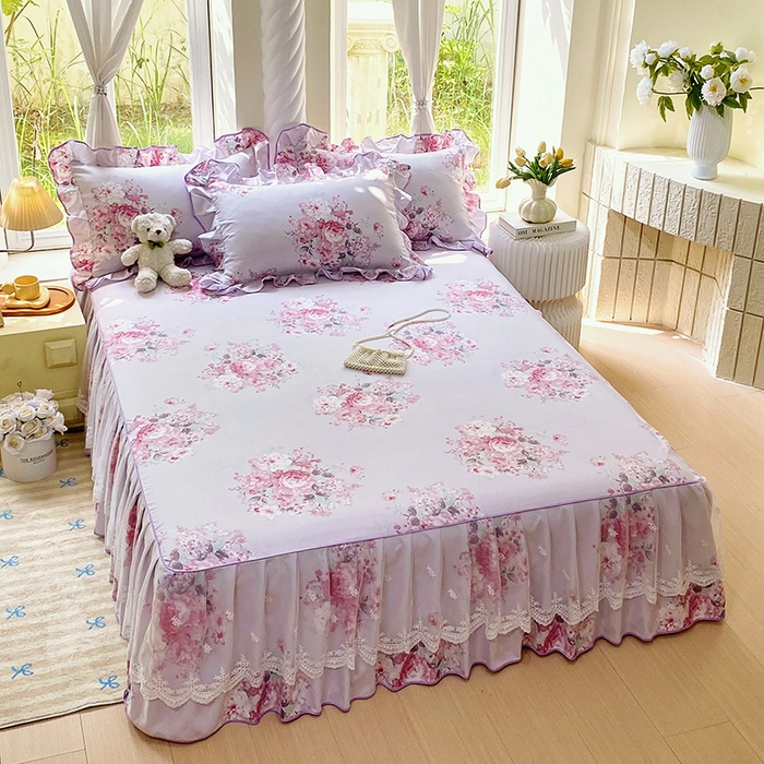 91家纺网 家纺一手货源 找家纺 雨彤家纺 2025新款高克重韩式公主风亲肤斜纹床裙单品床裙床裙单件 琉璃晚香-公主风