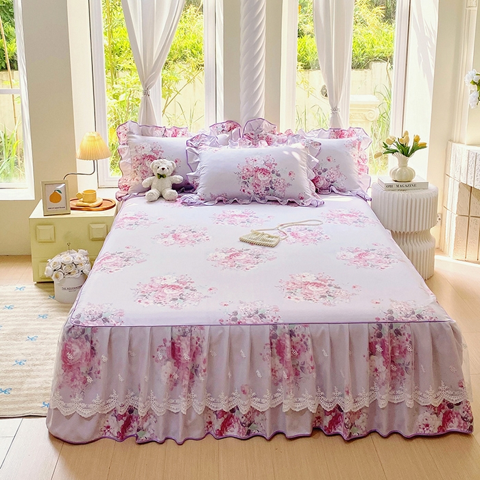 91家纺网 家纺一手货源 找家纺 雨彤家纺 2025新款高克重韩式公主风亲肤斜纹床裙单品床裙床裙单件 琉璃晚香-公主风