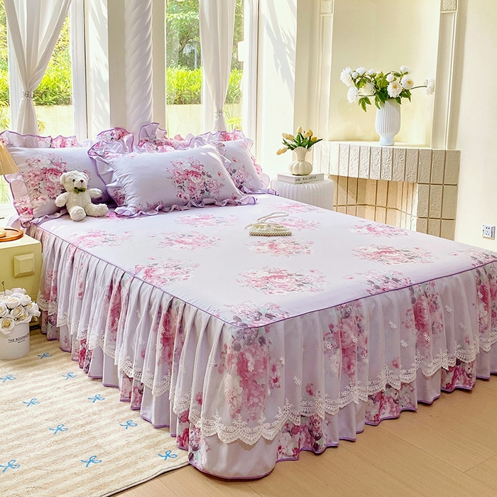 91家纺网 家纺一手货源 找家纺 雨彤家纺 2025新款高克重韩式公主风亲肤斜纹床裙单品床裙床裙单件 琉璃晚香-公主风