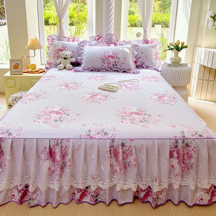 91家纺网 家纺一手货源 找家纺 雨彤家纺 2025新款高克重韩式公主风亲肤斜纹床裙单品床裙床裙单件 琉璃晚香-公主风