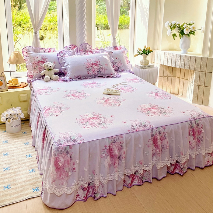 91家纺网 家纺一手货源 找家纺 雨彤家纺 2025新款高克重韩式公主风亲肤斜纹床裙单品床裙床裙单件 琉璃晚香-公主风