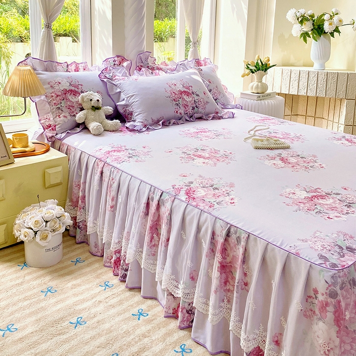 91家纺网 家纺一手货源 找家纺 雨彤家纺 2025新款高克重韩式公主风亲肤斜纹床裙单品床裙床裙单件 琉璃晚香-公主风