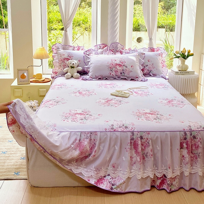 91家纺网 家纺一手货源 找家纺 雨彤家纺 2025新款高克重韩式公主风亲肤斜纹床裙单品床裙床裙单件 琉璃晚香-公主风