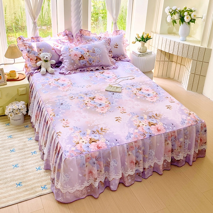 91家纺网 家纺一手货源 找家纺 雨彤家纺 2025新款高克重韩式公主风亲肤斜纹床裙单品床裙床裙单件 漫丁蔷薇-公主风