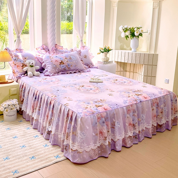 91家纺网 家纺一手货源 找家纺 雨彤家纺 2025新款高克重韩式公主风亲肤斜纹床裙单品床裙床裙单件 漫丁蔷薇-公主风