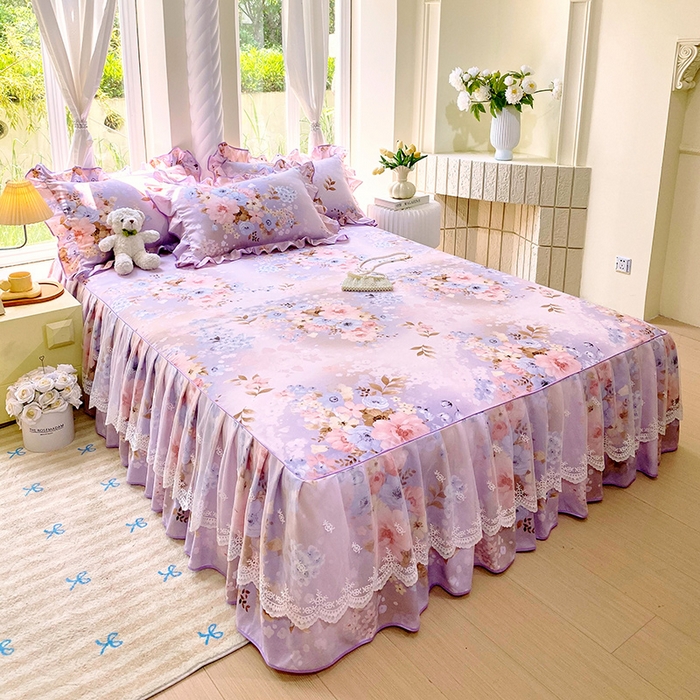 91家纺网 家纺一手货源 找家纺 雨彤家纺 2025新款高克重韩式公主风亲肤斜纹床裙单品床裙床裙单件 漫丁蔷薇-公主风