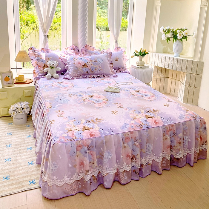 91家纺网 家纺一手货源 找家纺 雨彤家纺 2025新款高克重韩式公主风亲肤斜纹床裙单品床裙床裙单件 漫丁蔷薇-公主风