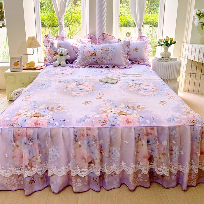 91家纺网 家纺一手货源 找家纺 雨彤家纺 2025新款高克重韩式公主风亲肤斜纹床裙单品床裙床裙单件 漫丁蔷薇-公主风