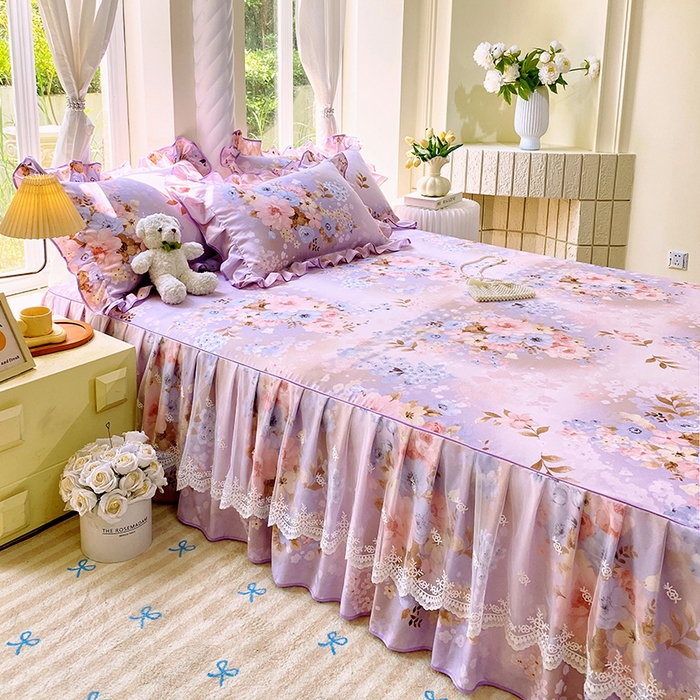 91家纺网 家纺一手货源 找家纺 雨彤家纺 2025新款高克重韩式公主风亲肤斜纹床裙单品床裙床裙单件 漫丁蔷薇-公主风