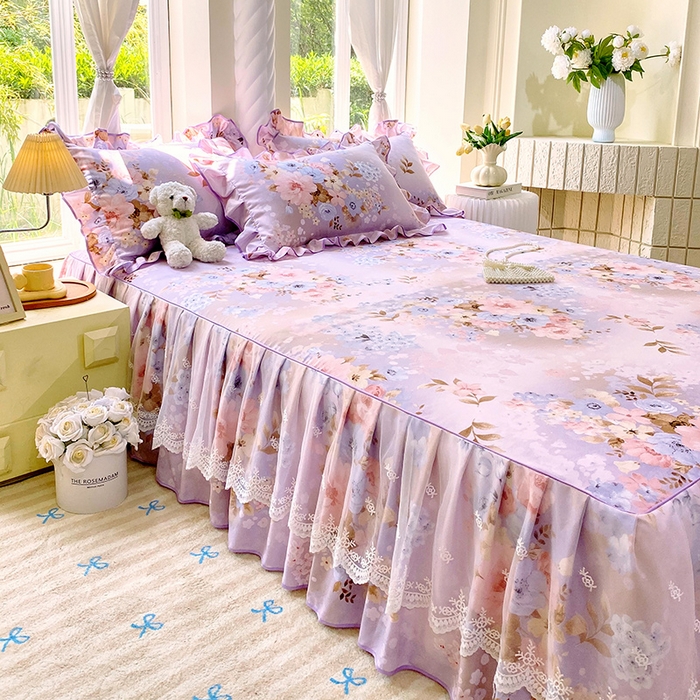 91家纺网 家纺一手货源 找家纺 雨彤家纺 2025新款高克重韩式公主风亲肤斜纹床裙单品床裙床裙单件 漫丁蔷薇-公主风