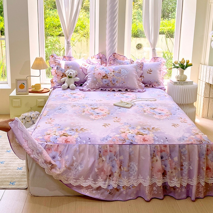 91家纺网 家纺一手货源 找家纺 雨彤家纺 2025新款高克重韩式公主风亲肤斜纹床裙单品床裙床裙单件 漫丁蔷薇-公主风