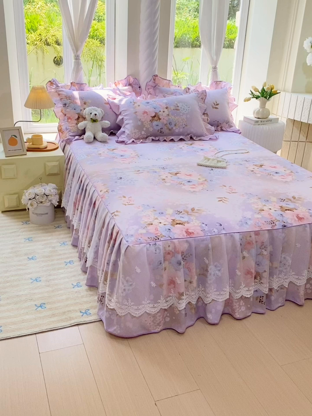 91家纺网 家纺一手货源 找家纺 雨彤家纺 2025新款高克重韩式公主风亲肤斜纹床裙单品床裙床裙单件 漫丁蔷薇-公主风