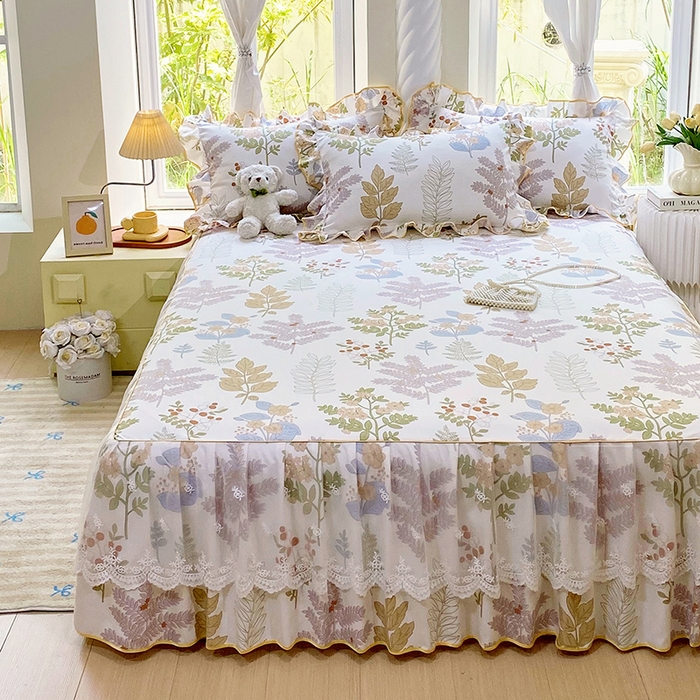 91家纺网 家纺一手货源 找家纺 雨彤家纺 2025新款高克重韩式公主风亲肤斜纹床裙单品床裙床裙单件 沐叶拾影-公主风