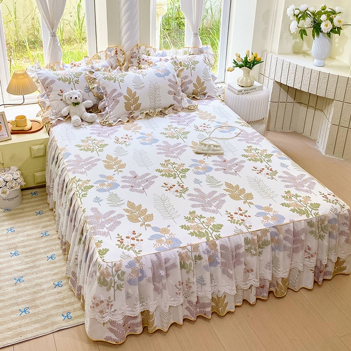 91家纺网 家纺一手货源 找家纺 雨彤家纺 2025新款高克重韩式公主风亲肤斜纹床裙单品床裙床裙单件 沐叶拾影-公主风