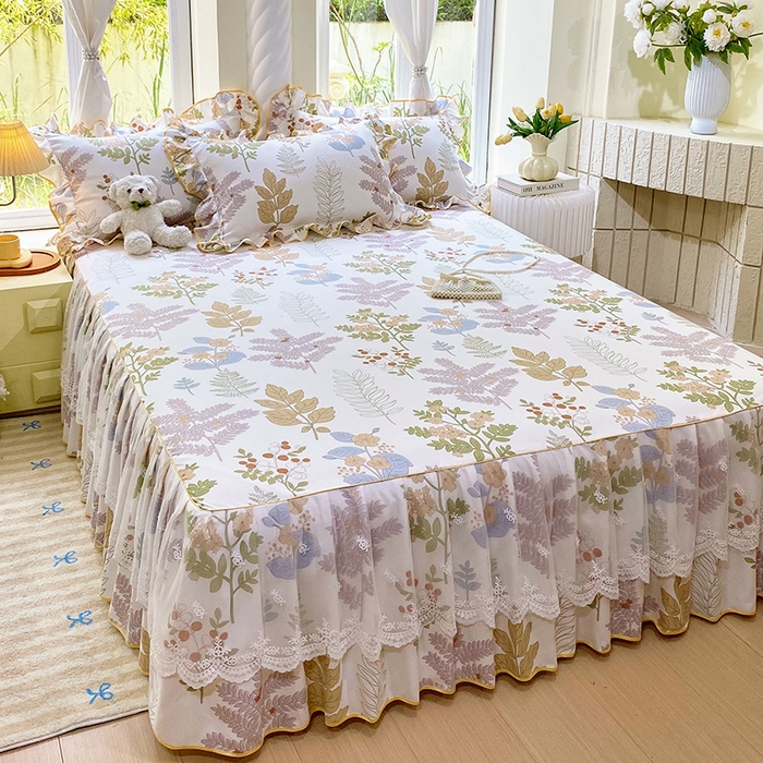 91家纺网 家纺一手货源 找家纺 雨彤家纺 2025新款高克重韩式公主风亲肤斜纹床裙单品床裙床裙单件 沐叶拾影-公主风