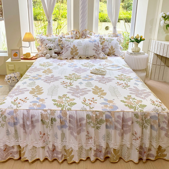 91家纺网 家纺一手货源 找家纺 雨彤家纺 2025新款高克重韩式公主风亲肤斜纹床裙单品床裙床裙单件 沐叶拾影-公主风