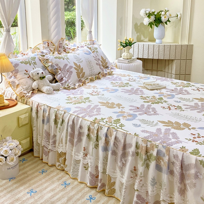 91家纺网 家纺一手货源 找家纺 雨彤家纺 2025新款高克重韩式公主风亲肤斜纹床裙单品床裙床裙单件 沐叶拾影-公主风