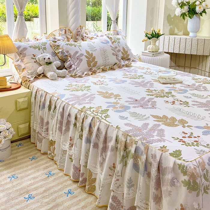 91家纺网 家纺一手货源 找家纺 雨彤家纺 2025新款高克重韩式公主风亲肤斜纹床裙单品床裙床裙单件 沐叶拾影-公主风