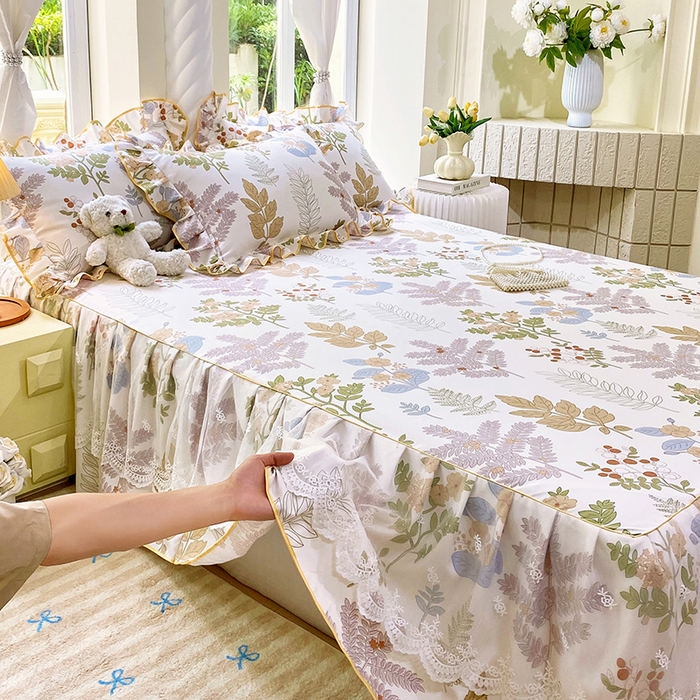 91家纺网 家纺一手货源 找家纺 雨彤家纺 2025新款高克重韩式公主风亲肤斜纹床裙单品床裙床裙单件 沐叶拾影-公主风