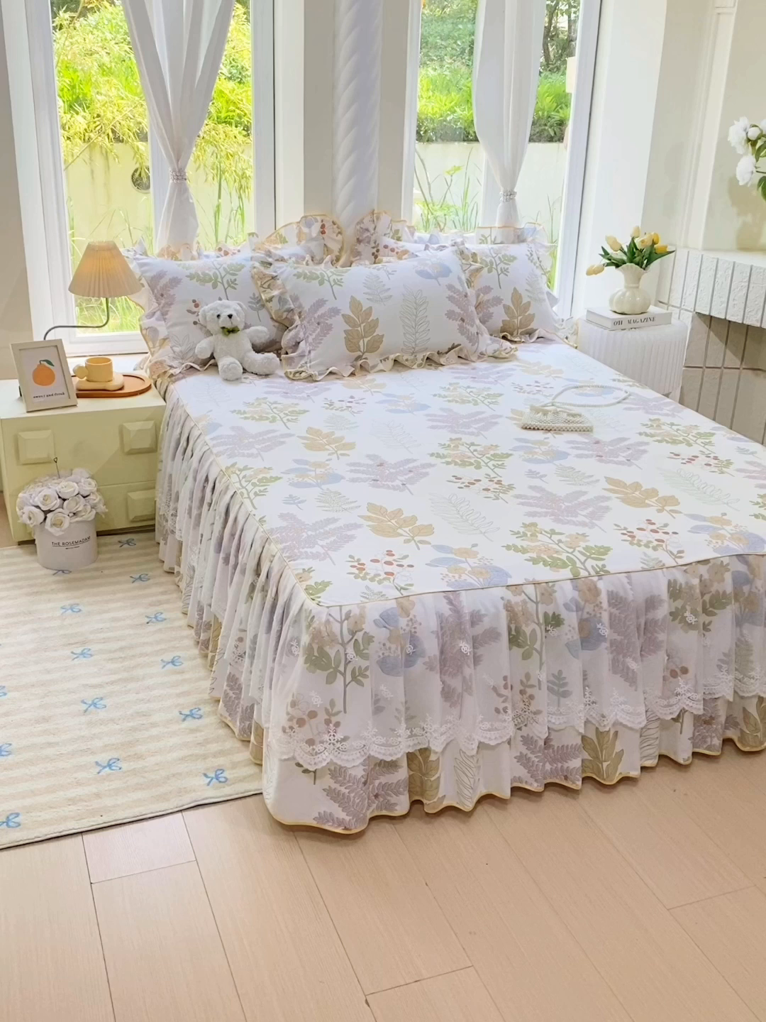 91家纺网 家纺一手货源 找家纺 雨彤家纺 2025新款高克重韩式公主风亲肤斜纹床裙单品床裙床裙单件 沐叶拾影-公主风