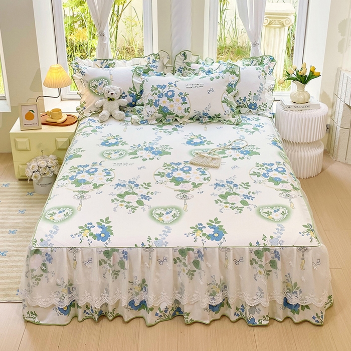 雨彤家纺 2025新款高克重韩式公主风亲肤斜纹床裙单品床裙床裙单件 灵若花谷-公主风