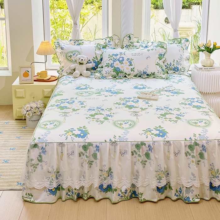 91家纺网 家纺一手货源 找家纺 雨彤家纺 2025新款高克重韩式公主风亲肤斜纹床裙单品床裙床裙单件 灵若花谷-公主风