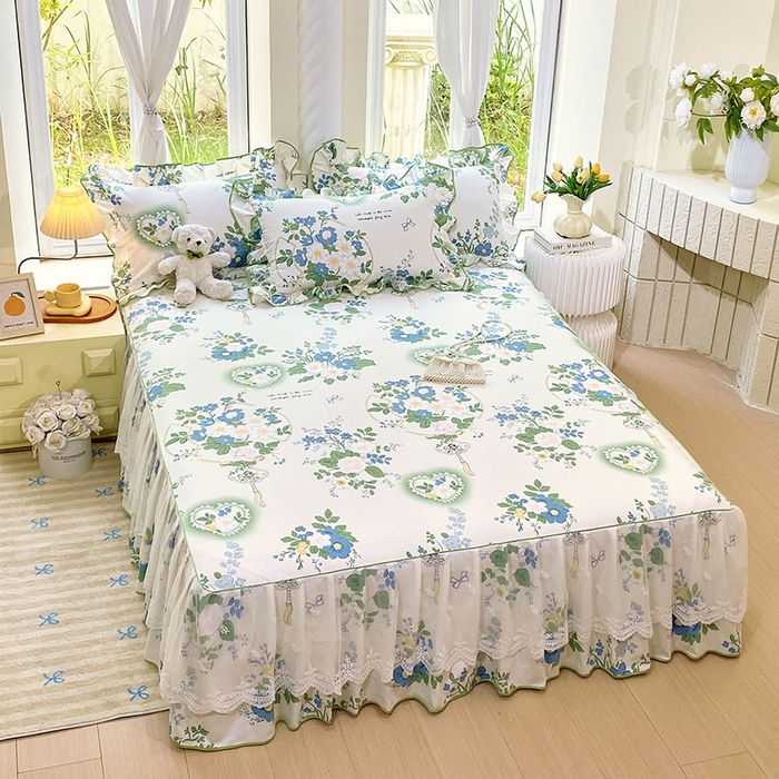 91家纺网 家纺一手货源 找家纺 雨彤家纺 2025新款高克重韩式公主风亲肤斜纹床裙单品床裙床裙单件 灵若花谷-公主风