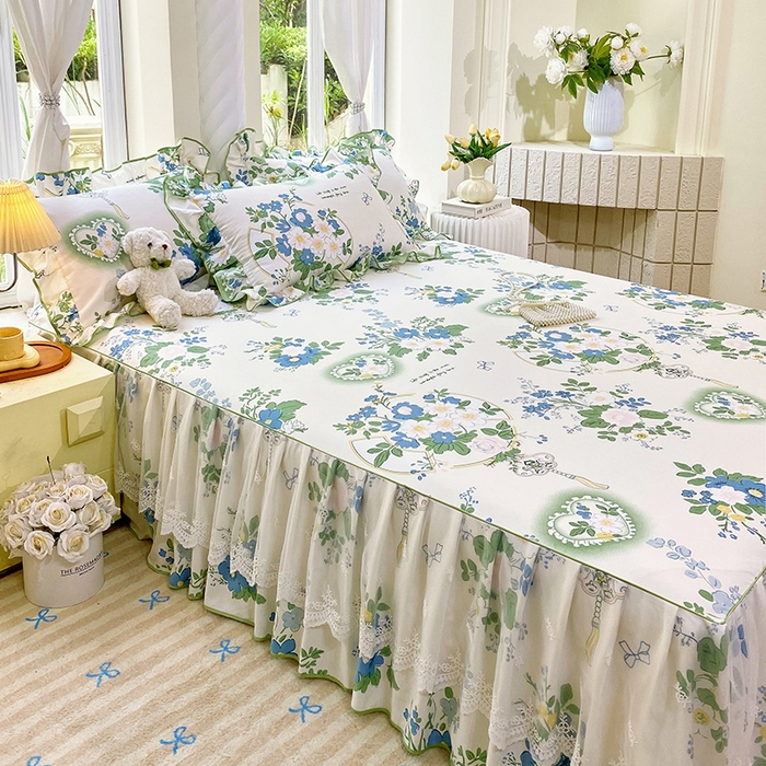 91家纺网 家纺一手货源 找家纺 雨彤家纺 2025新款高克重韩式公主风亲肤斜纹床裙单品床裙床裙单件 灵若花谷-公主风