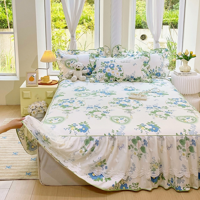 91家纺网 家纺一手货源 找家纺 雨彤家纺 2025新款高克重韩式公主风亲肤斜纹床裙单品床裙床裙单件 灵若花谷-公主风