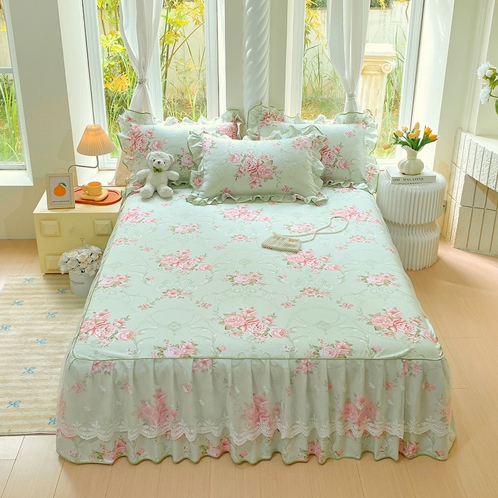 雨彤家纺 2025新款高克重韩式公主风亲肤斜纹床裙单品床裙床裙单件 莱茵花畔-公主风