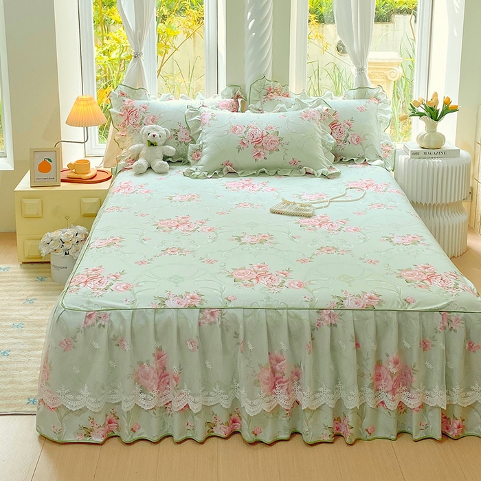 91家纺网 家纺一手货源 找家纺 雨彤家纺 2025新款高克重韩式公主风亲肤斜纹床裙单品床裙床裙单件 莱茵花畔-公主风