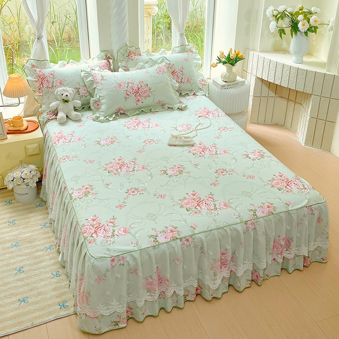 91家纺网 家纺一手货源 找家纺 雨彤家纺 2025新款高克重韩式公主风亲肤斜纹床裙单品床裙床裙单件 莱茵花畔-公主风