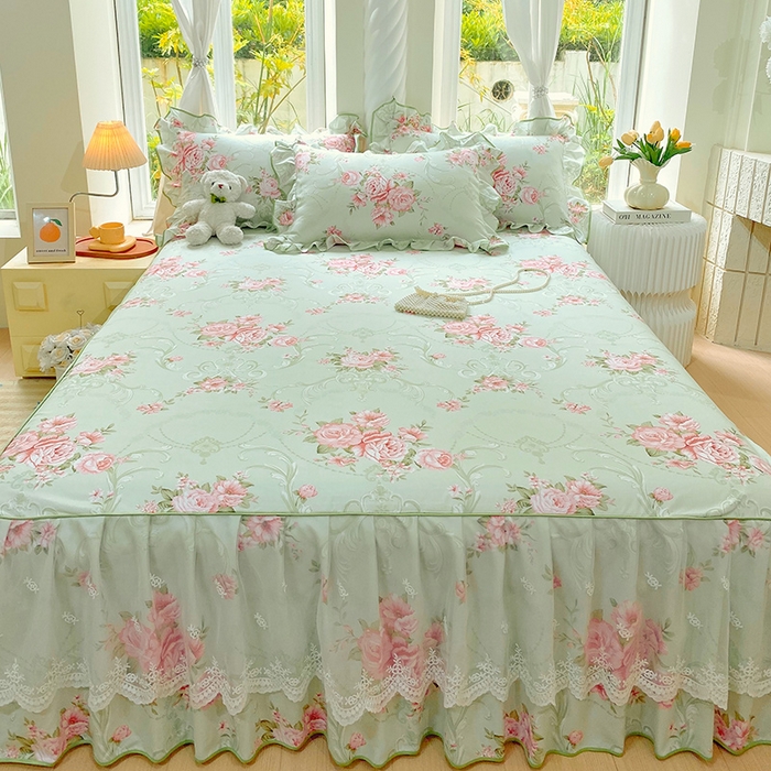 91家纺网 家纺一手货源 找家纺 雨彤家纺 2025新款高克重韩式公主风亲肤斜纹床裙单品床裙床裙单件 莱茵花畔-公主风