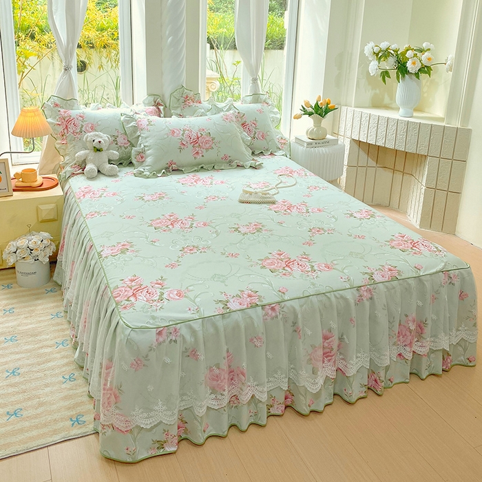 91家纺网 家纺一手货源 找家纺 雨彤家纺 2025新款高克重韩式公主风亲肤斜纹床裙单品床裙床裙单件 莱茵花畔-公主风