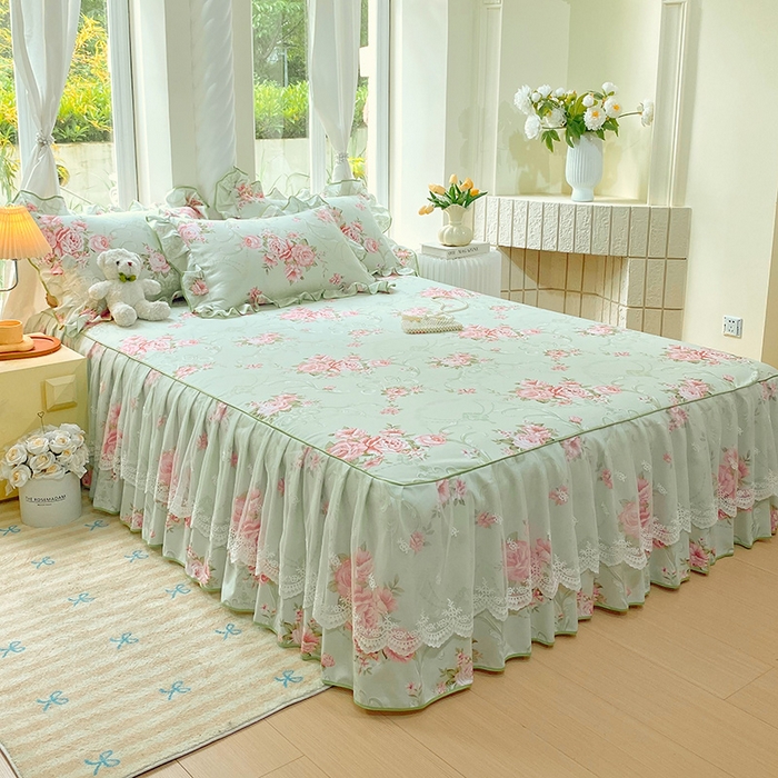 91家纺网 家纺一手货源 找家纺 雨彤家纺 2025新款高克重韩式公主风亲肤斜纹床裙单品床裙床裙单件 莱茵花畔-公主风