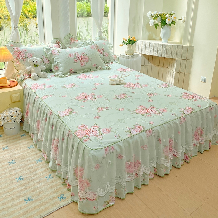 91家纺网 家纺一手货源 找家纺 雨彤家纺 2025新款高克重韩式公主风亲肤斜纹床裙单品床裙床裙单件 莱茵花畔-公主风