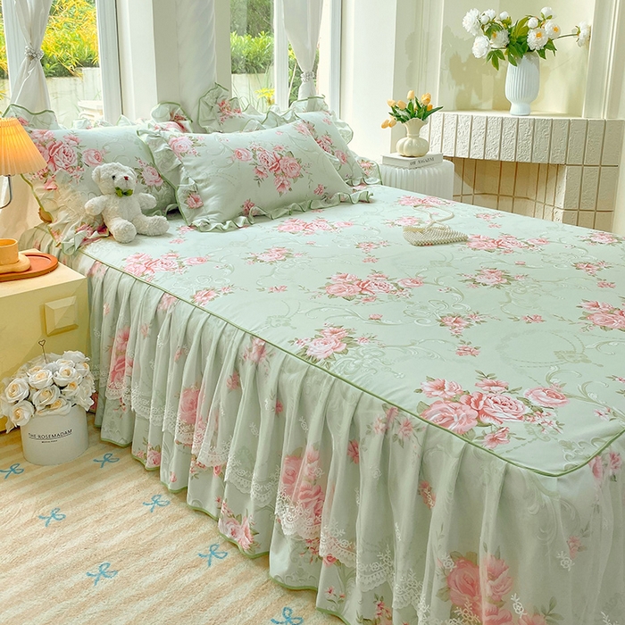 91家纺网 家纺一手货源 找家纺 雨彤家纺 2025新款高克重韩式公主风亲肤斜纹床裙单品床裙床裙单件 莱茵花畔-公主风